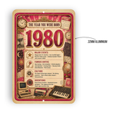 1980 The Year You Were Born Aluminum Sign – Vintage Birthday & Anniversary Gift