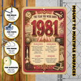 1981 The Year You Were Born Aluminum Sign – Vintage Birthday & Anniversary Gift