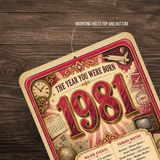 1981 The Year You Were Born Aluminum Sign – Vintage Birthday & Anniversary Gift