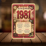 1981 The Year You Were Born Aluminum Sign – Vintage Birthday & Anniversary Gift