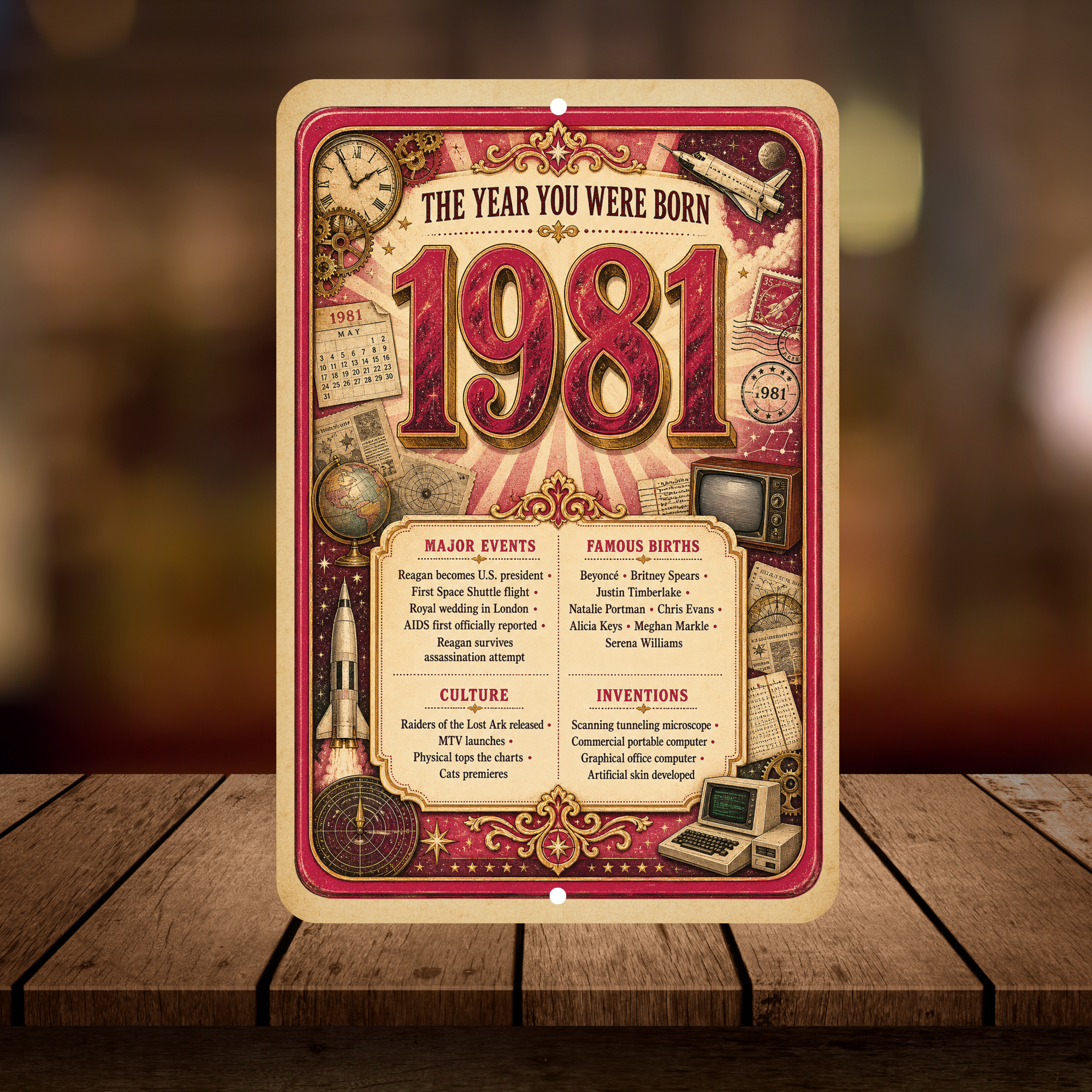 1981 The Year You Were Born Aluminum Sign – Vintage Birthday & Anniversary Gift