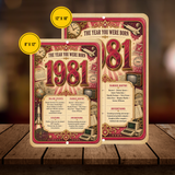 1981 The Year You Were Born Aluminum Sign – Vintage Birthday & Anniversary Gift