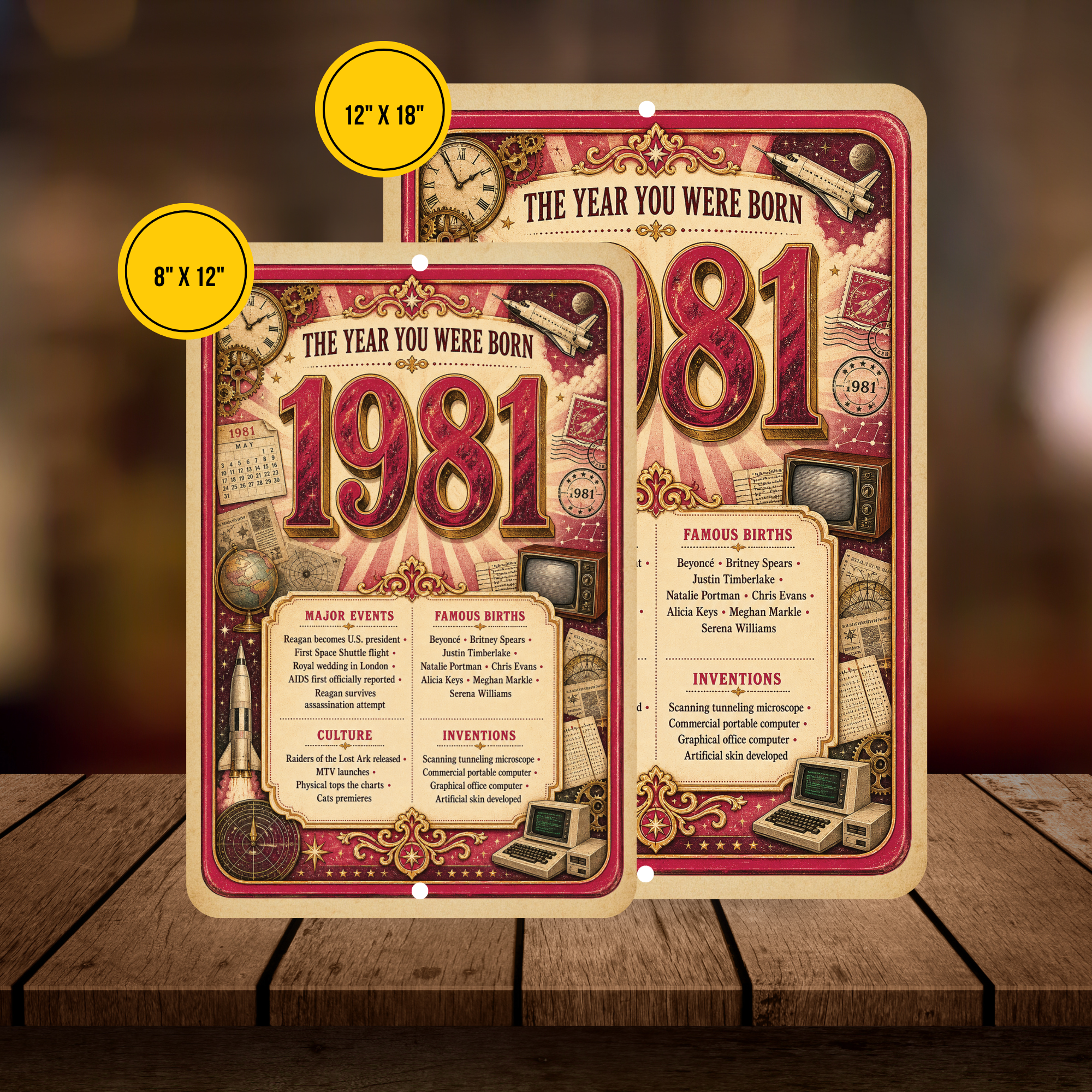 1981 The Year You Were Born Aluminum Sign – Vintage Birthday & Anniversary Gift