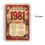 1981 The Year You Were Born Aluminum Sign – Vintage Birthday & Anniversary Gift