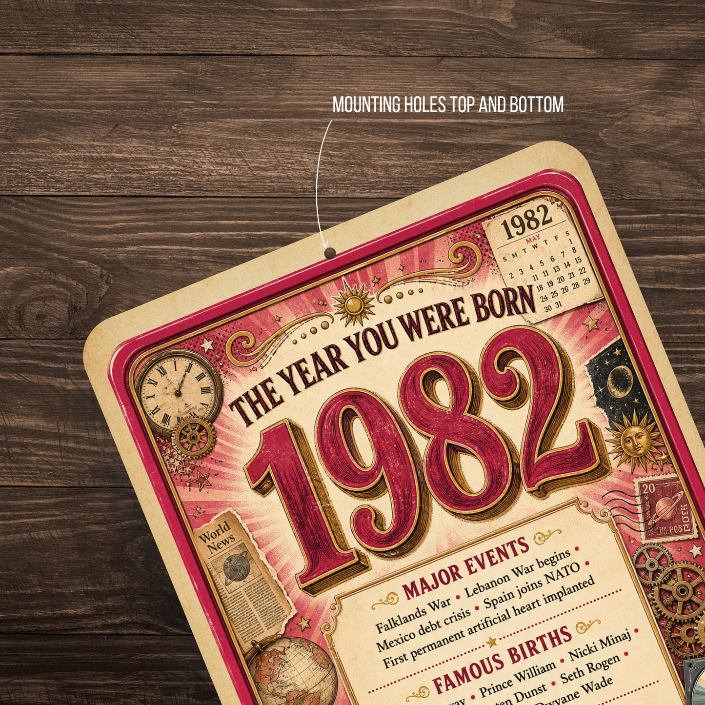 1982 The Year You Were Born Aluminum Sign – Vintage Birthday & Anniversary Gift