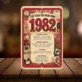 1982 The Year You Were Born Aluminum Sign – Vintage Birthday & Anniversary Gift