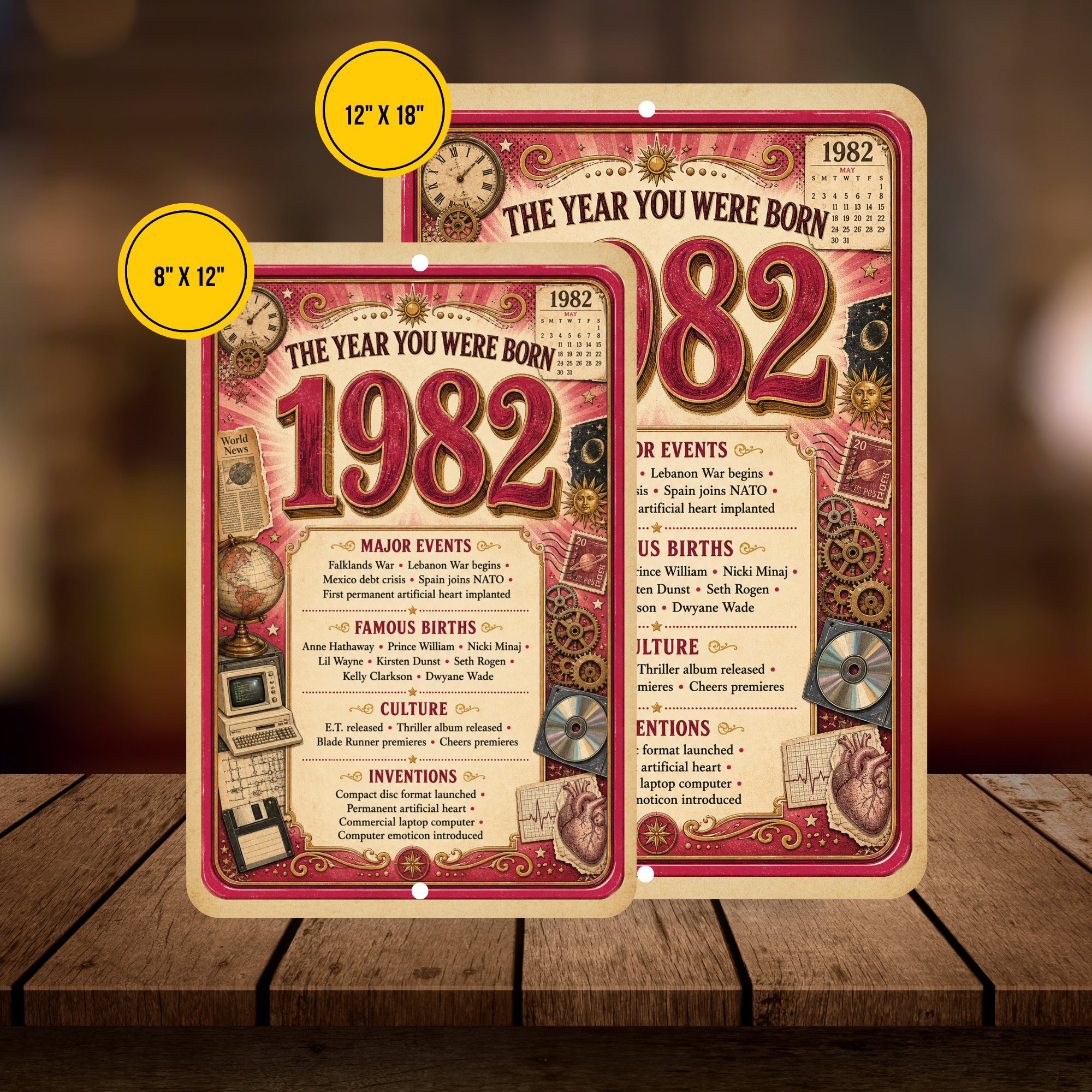 1982 The Year You Were Born Aluminum Sign – Vintage Birthday & Anniversary Gift