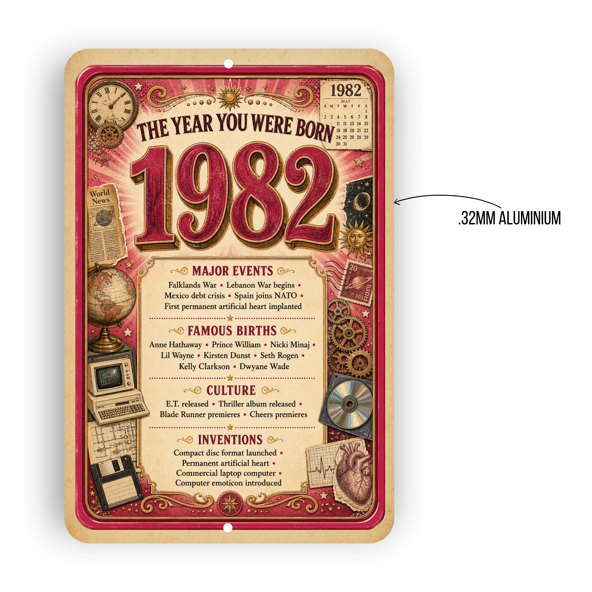 1982 The Year You Were Born Aluminum Sign – Vintage Birthday & Anniversary Gift