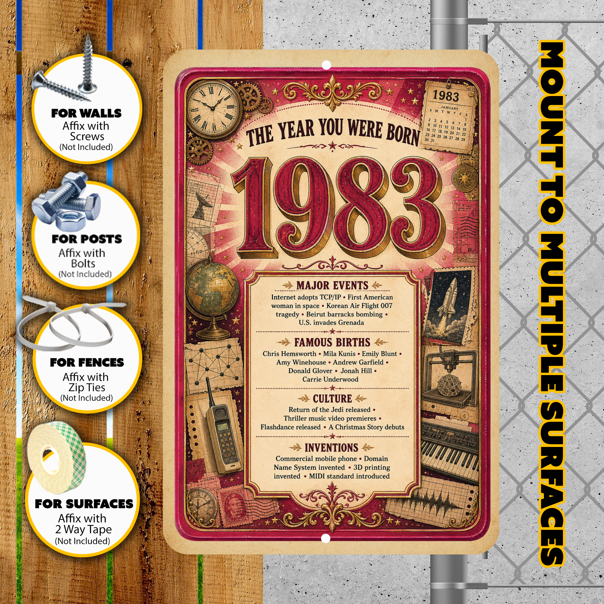 1983 The Year You Were Born Aluminum Sign – Vintage Birthday & Anniversary Gift
