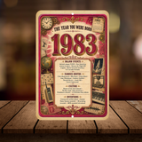 1983 The Year You Were Born Aluminum Sign – Vintage Birthday & Anniversary Gift