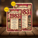 1983 The Year You Were Born Aluminum Sign – Vintage Birthday & Anniversary Gift