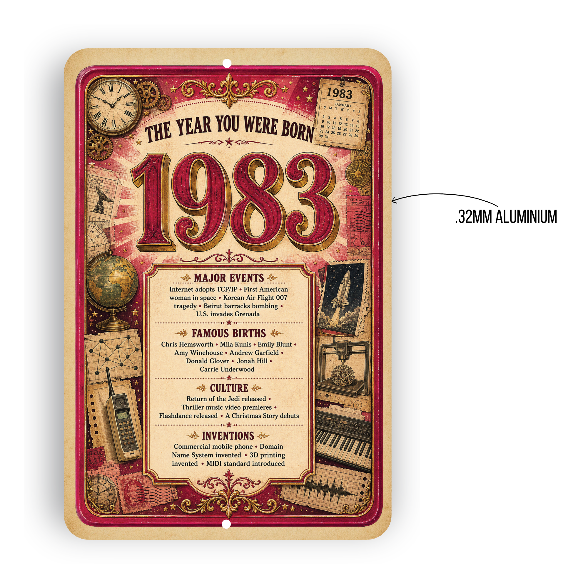 1983 The Year You Were Born Aluminum Sign – Vintage Birthday & Anniversary Gift