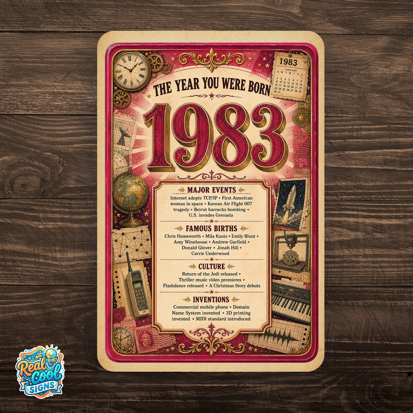 1983 The Year You Were Born Aluminum Sign – Vintage Birthday & Anniversary Gift
