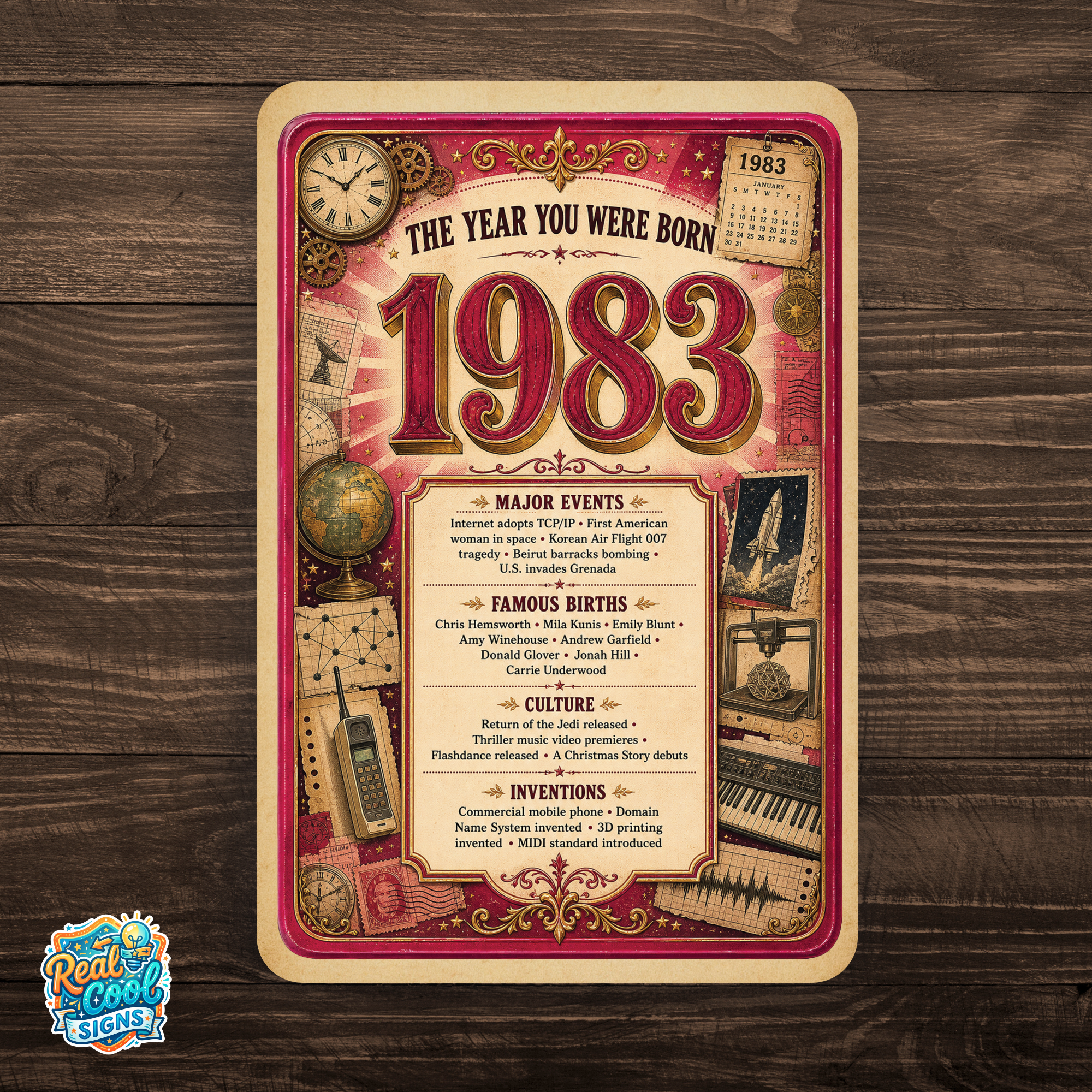 1983 The Year You Were Born Aluminum Sign – Vintage Birthday & Anniversary Gift