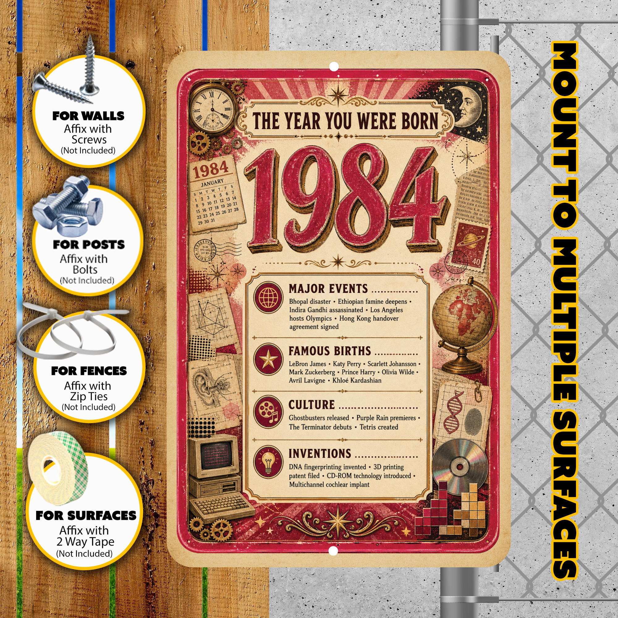 1984 The Year You Were Born Aluminum Sign – Vintage Birthday & Anniversary Gift