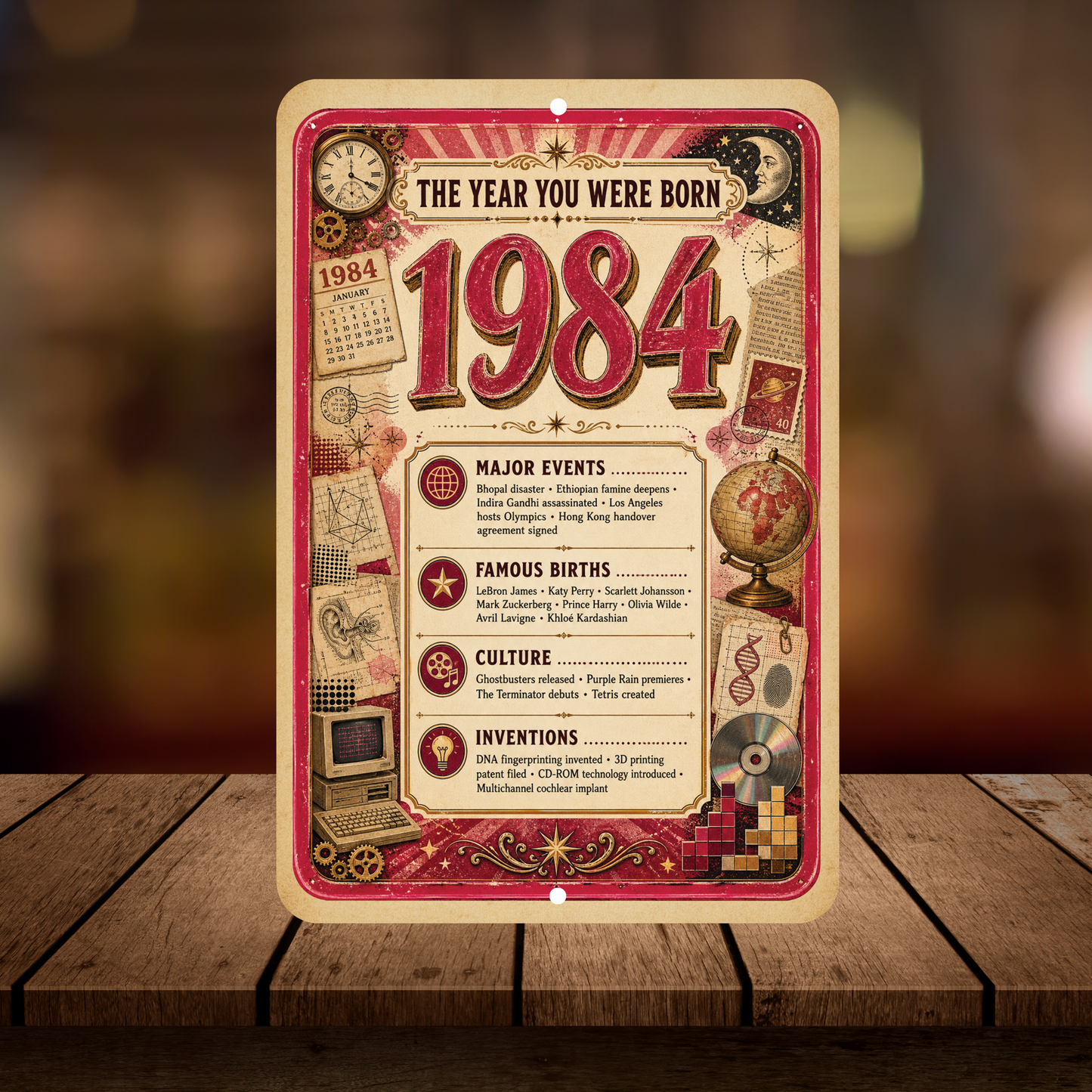 1984 The Year You Were Born Aluminum Sign – Vintage Birthday & Anniversary Gift