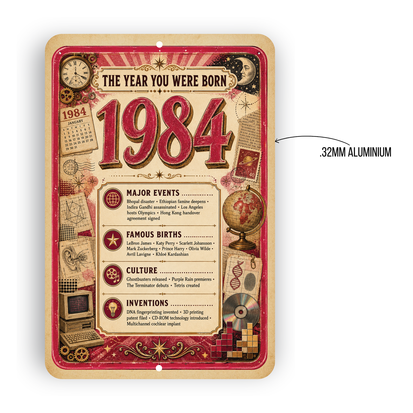 1984 The Year You Were Born Aluminum Sign – Vintage Birthday & Anniversary Gift