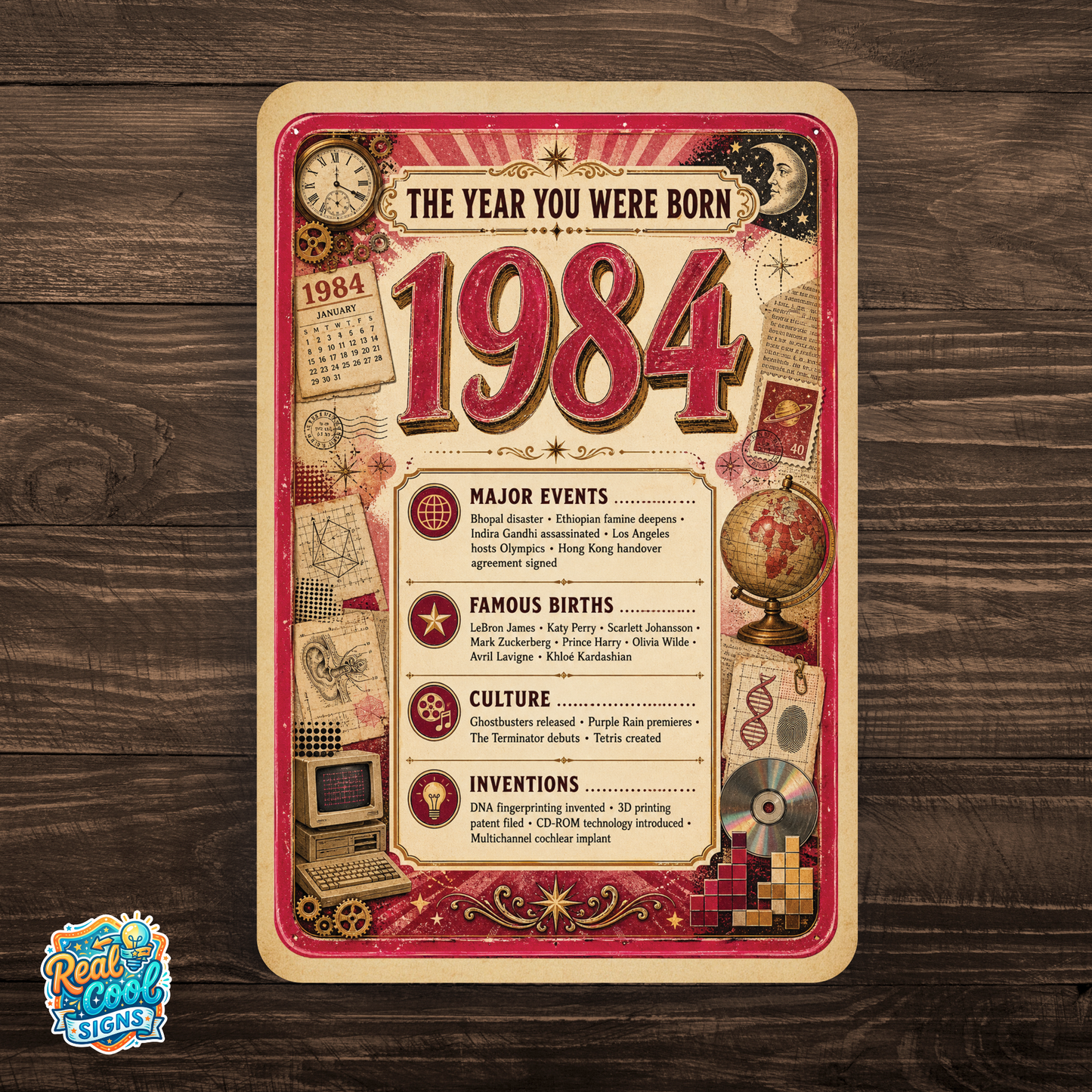 1984 The Year You Were Born Aluminum Sign – Vintage Birthday & Anniversary Gift