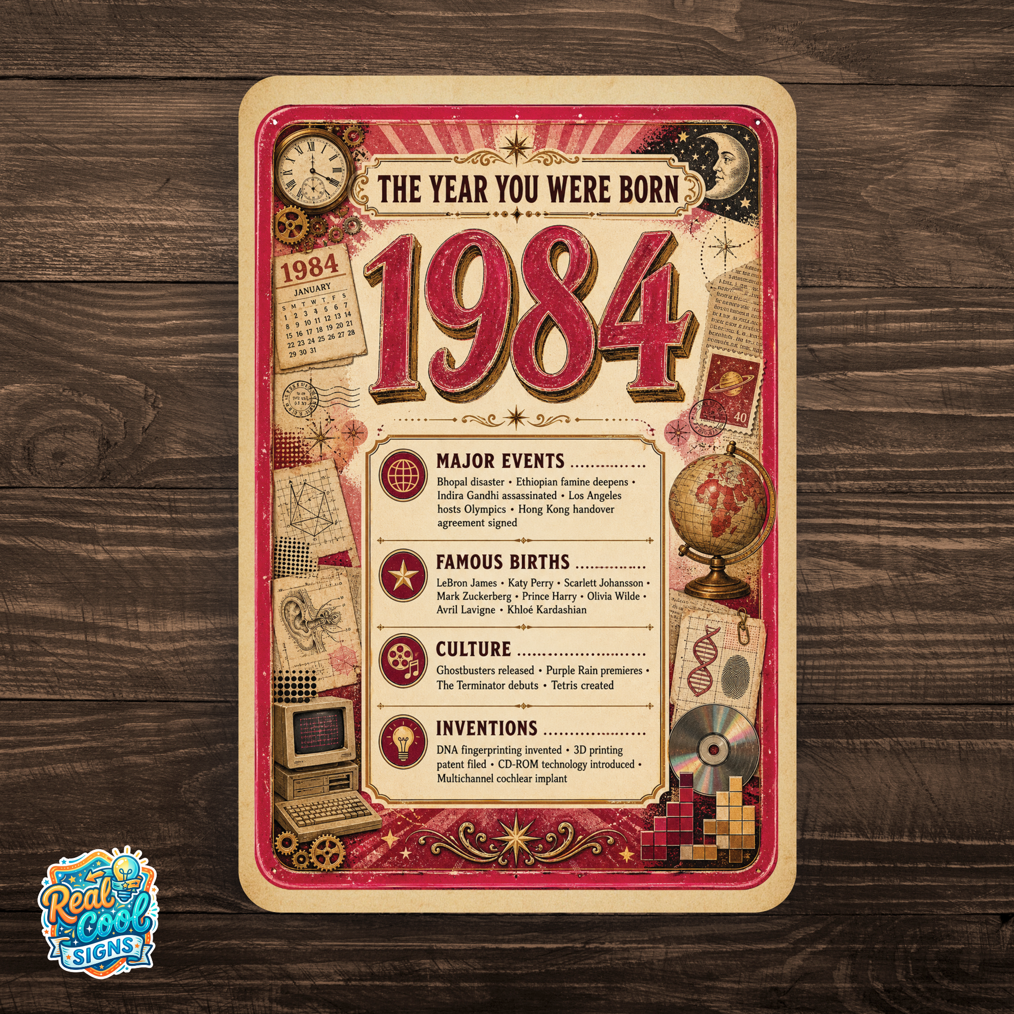1984 The Year You Were Born Aluminum Sign – Vintage Birthday & Anniversary Gift