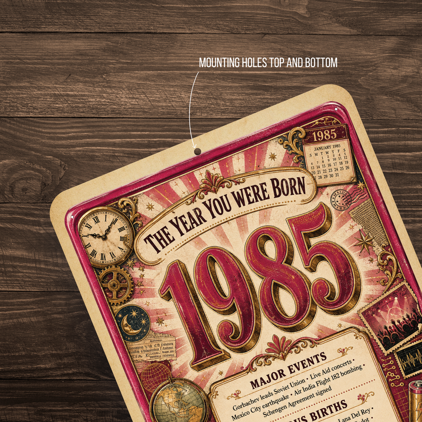 1985 The Year You Were Born Aluminum Sign – Vintage Birthday & Anniversary Gift