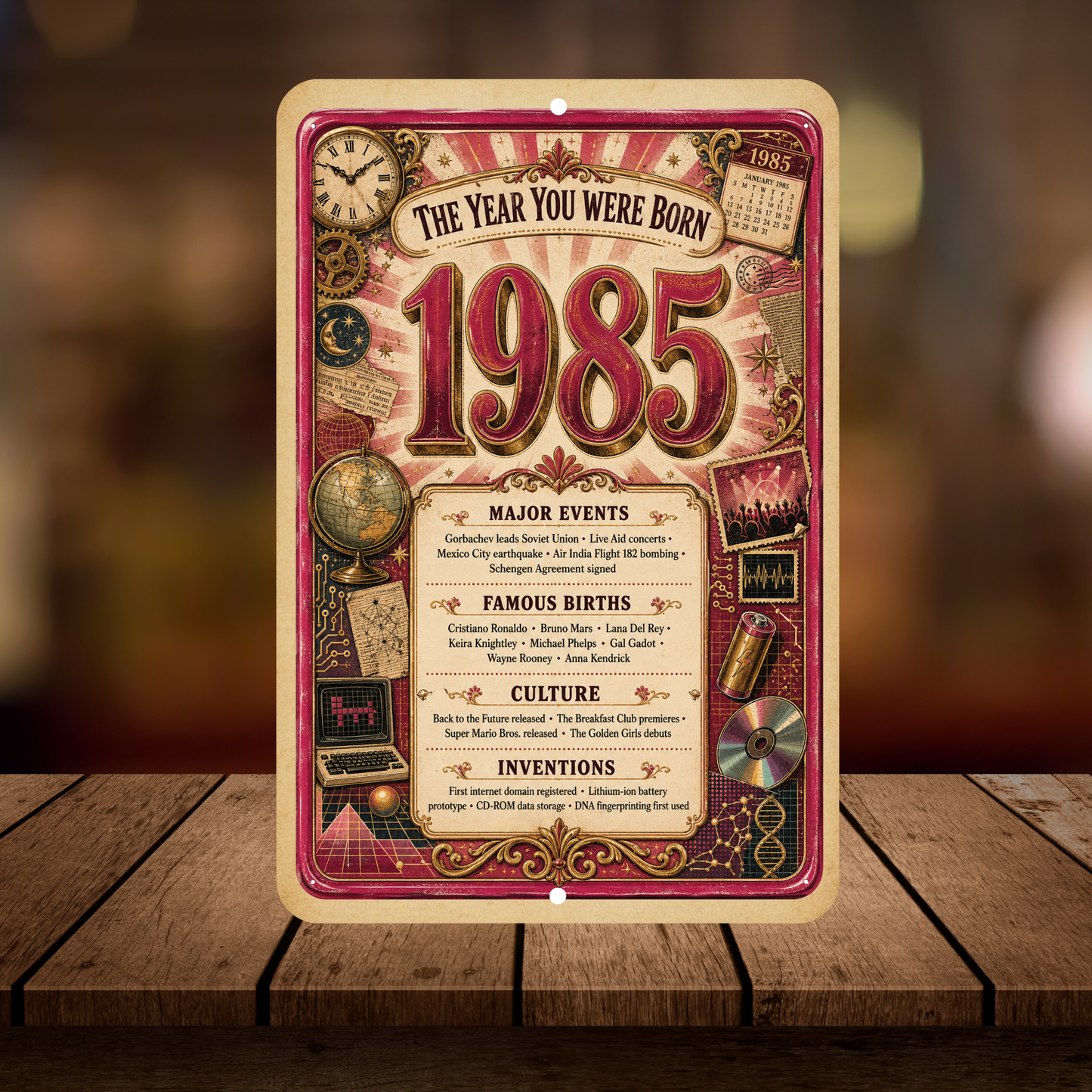 1985 The Year You Were Born Aluminum Sign – Vintage Birthday & Anniversary Gift
