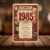 1985 The Year You Were Born Aluminum Sign – Vintage Birthday & Anniversary Gift