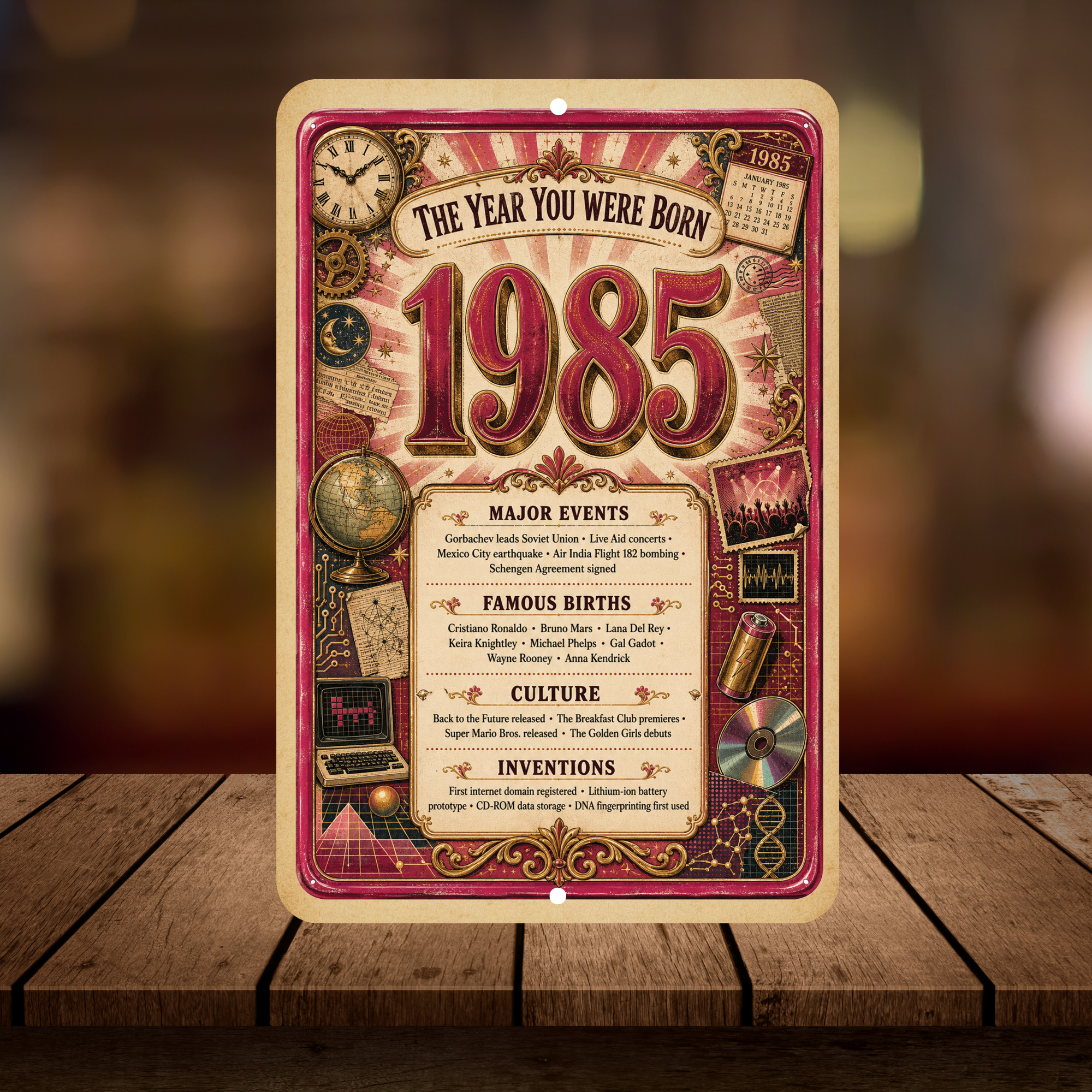 1985 The Year You Were Born Aluminum Sign – Vintage Birthday & Anniversary Gift