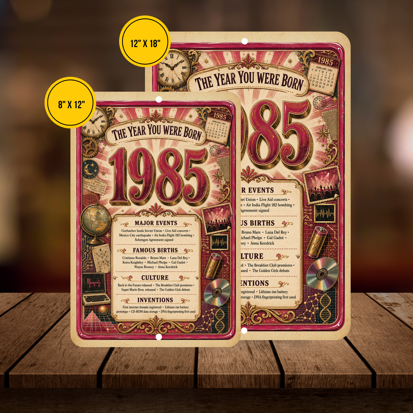 1985 The Year You Were Born Aluminum Sign – Vintage Birthday & Anniversary Gift