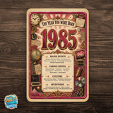 1985 The Year You Were Born Aluminum Sign – Vintage Birthday & Anniversary Gift