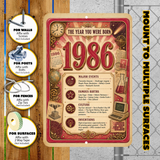 1986 The Year You Were Born Aluminum Sign – Vintage Birthday & Anniversary Gift