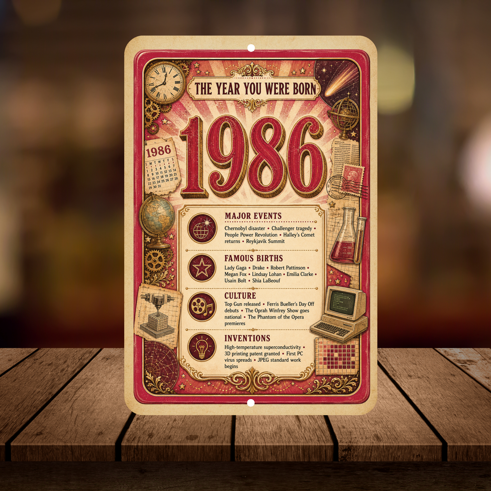 1986 The Year You Were Born Aluminum Sign – Vintage Birthday & Anniversary Gift