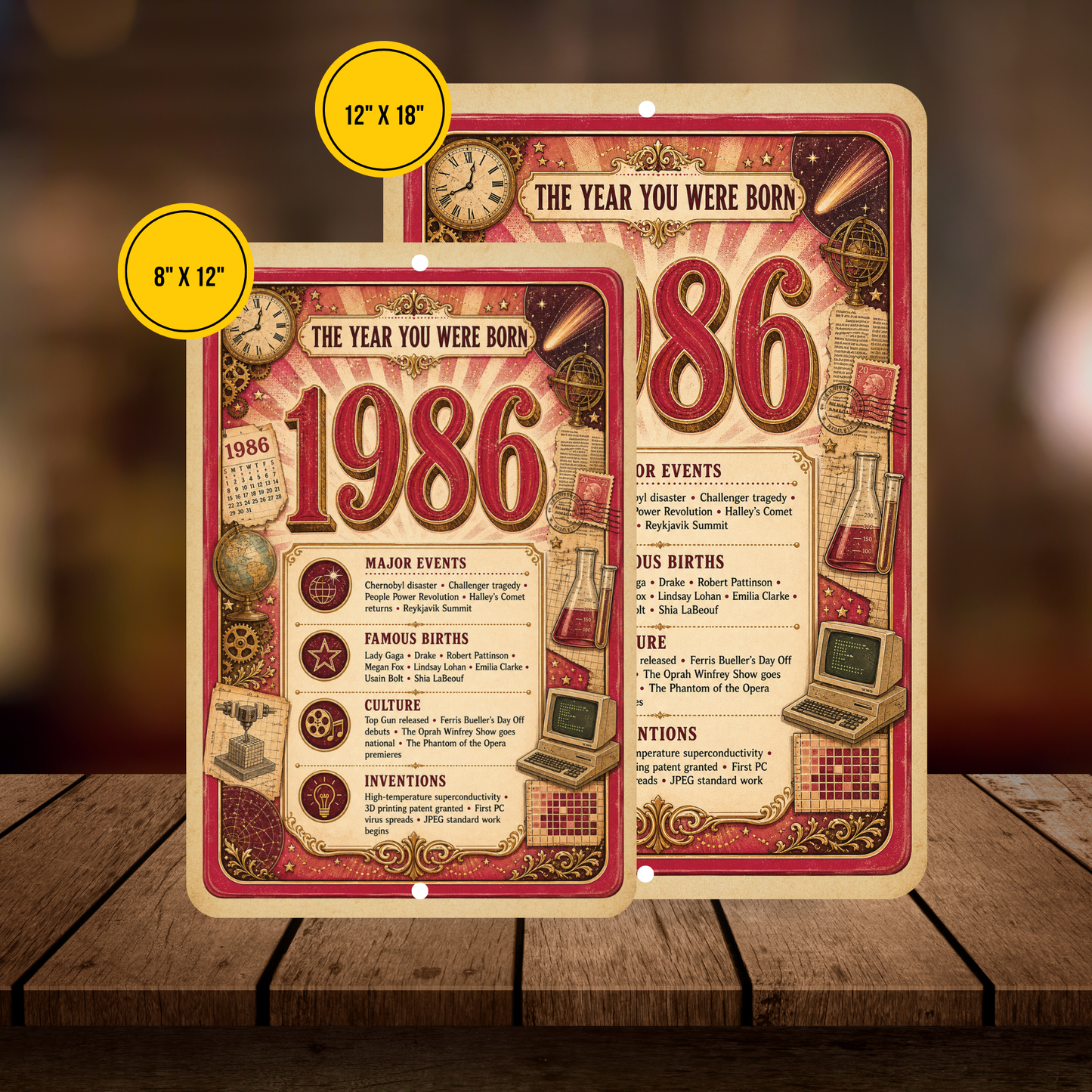 1986 The Year You Were Born Aluminum Sign – Vintage Birthday & Anniversary Gift