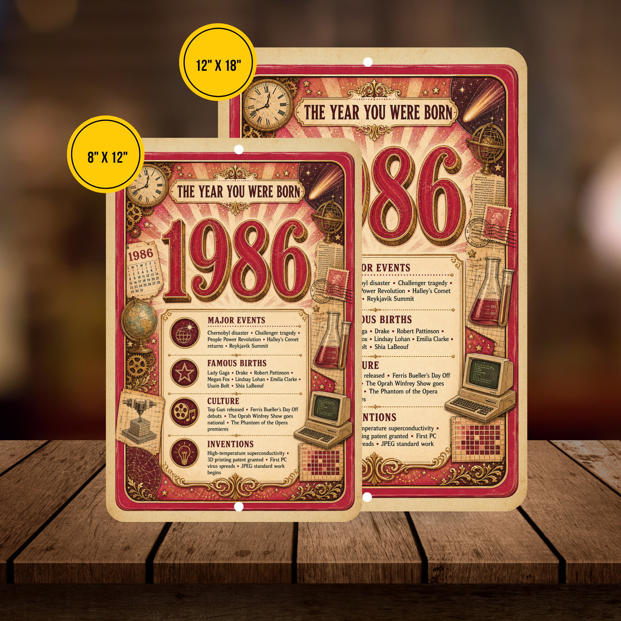 1986 The Year You Were Born Aluminum Sign – Vintage Birthday & Anniversary Gift