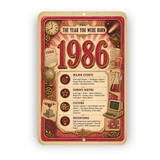1986 The Year You Were Born Aluminum Sign – Vintage Birthday & Anniversary Gift