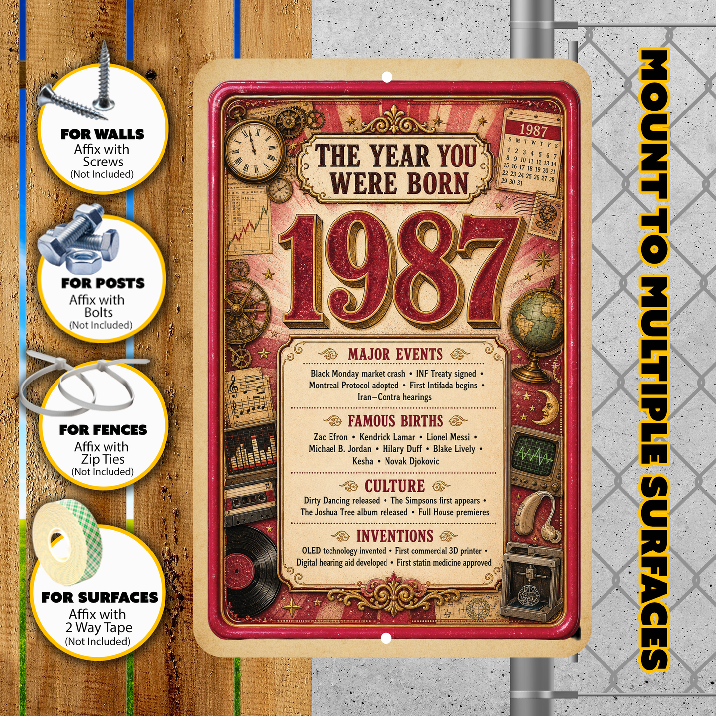 1987 The Year You Were Born Aluminum Sign – Vintage Birthday & Anniversary Gift