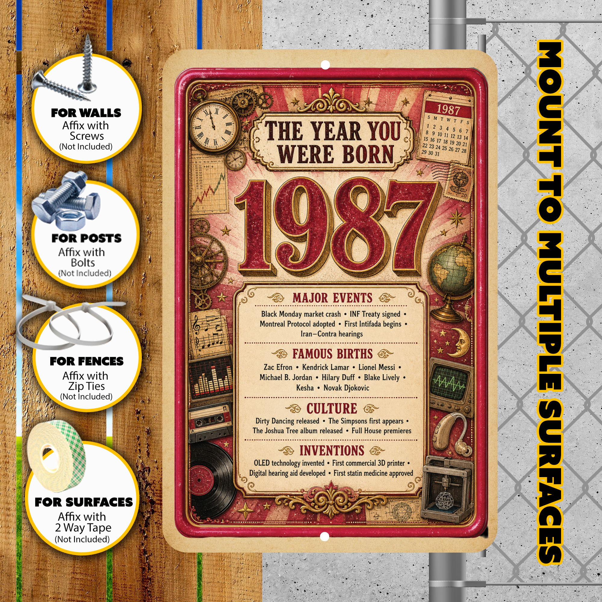 1987 The Year You Were Born Aluminum Sign – Vintage Birthday & Anniversary Gift