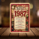 1987 The Year You Were Born Aluminum Sign – Vintage Birthday & Anniversary Gift