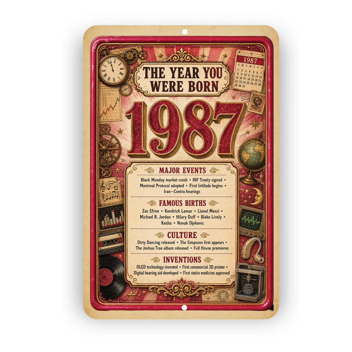 1987 The Year You Were Born Aluminum Sign – Vintage Birthday & Anniversary Gift