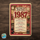 1987 The Year You Were Born Aluminum Sign – Vintage Birthday & Anniversary Gift