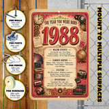 1988 The Year You Were Born Aluminum Sign – Vintage Birthday & Anniversary Gift