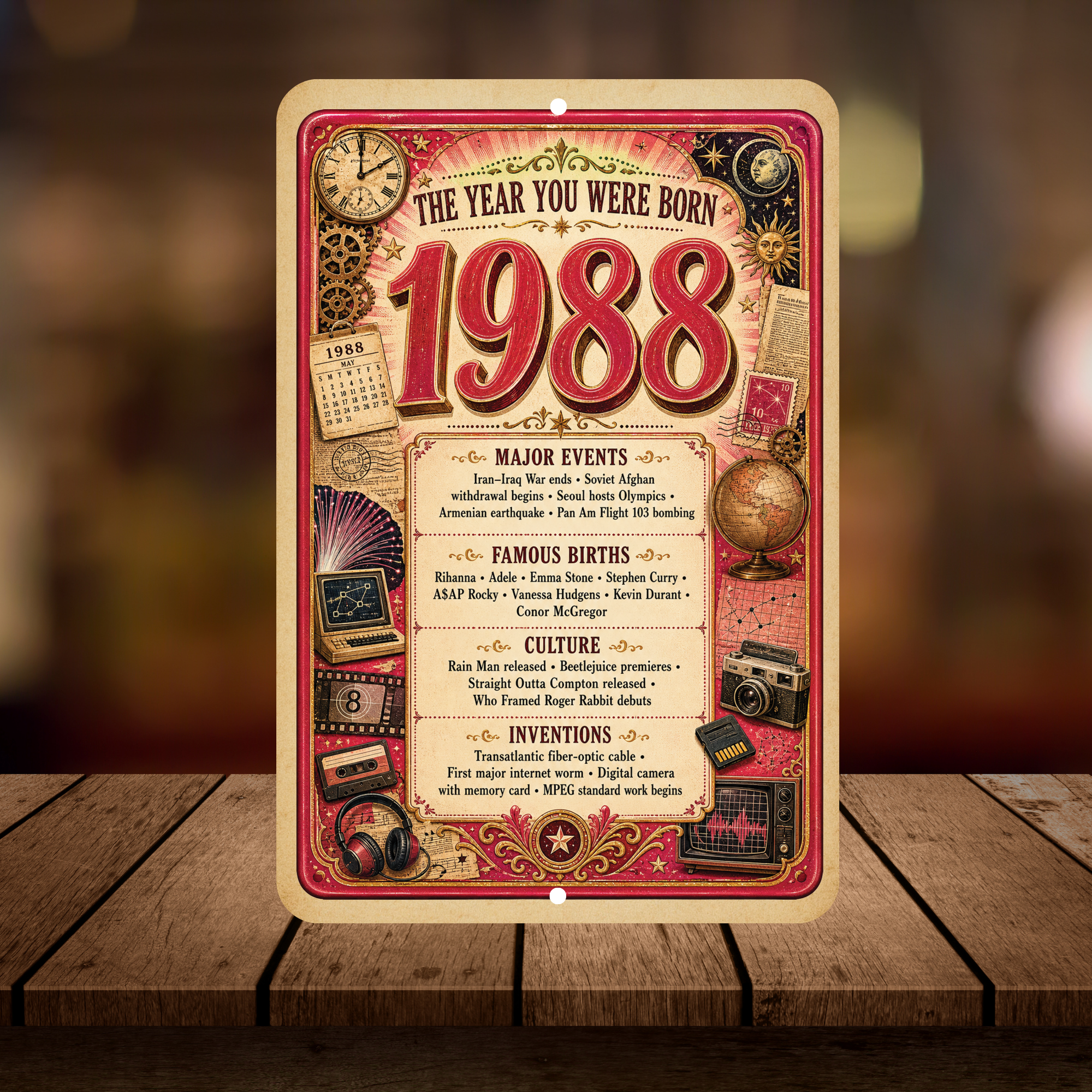 1988 The Year You Were Born Aluminum Sign – Vintage Birthday & Anniversary Gift