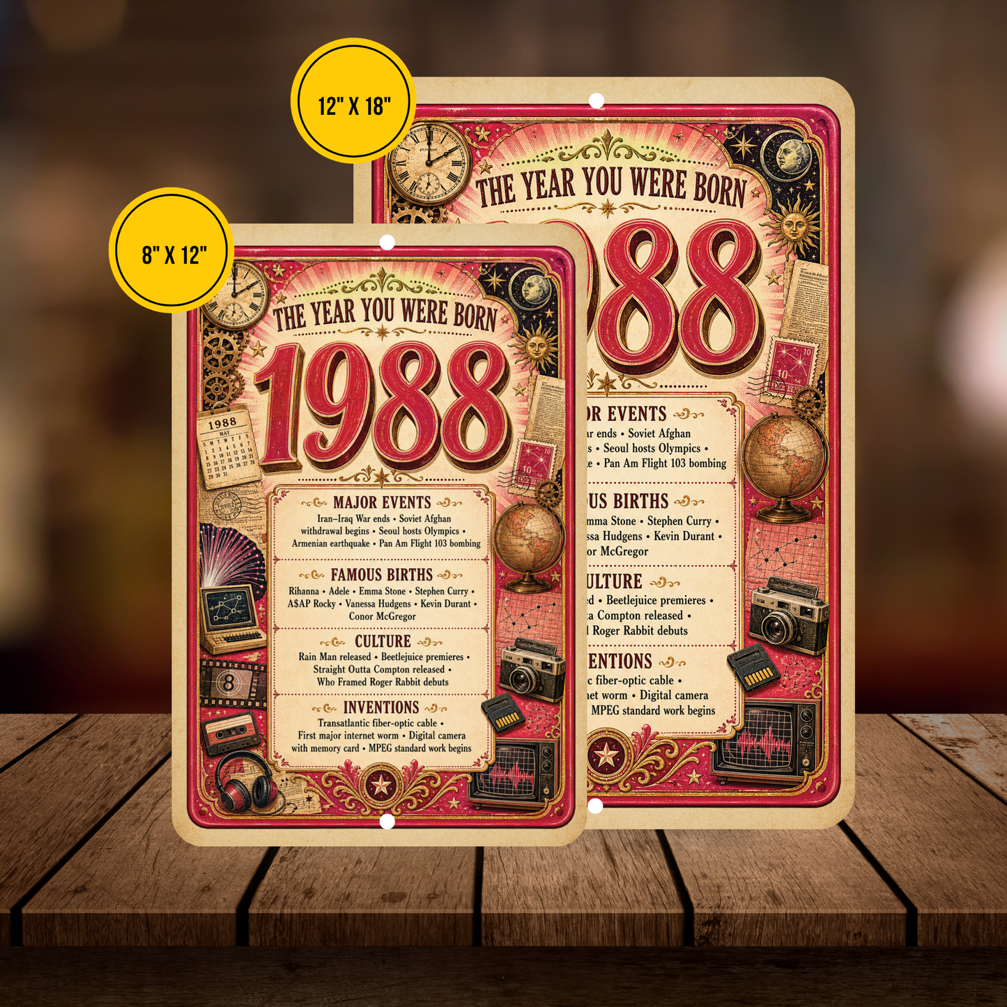 1988 The Year You Were Born Aluminum Sign – Vintage Birthday & Anniversary Gift