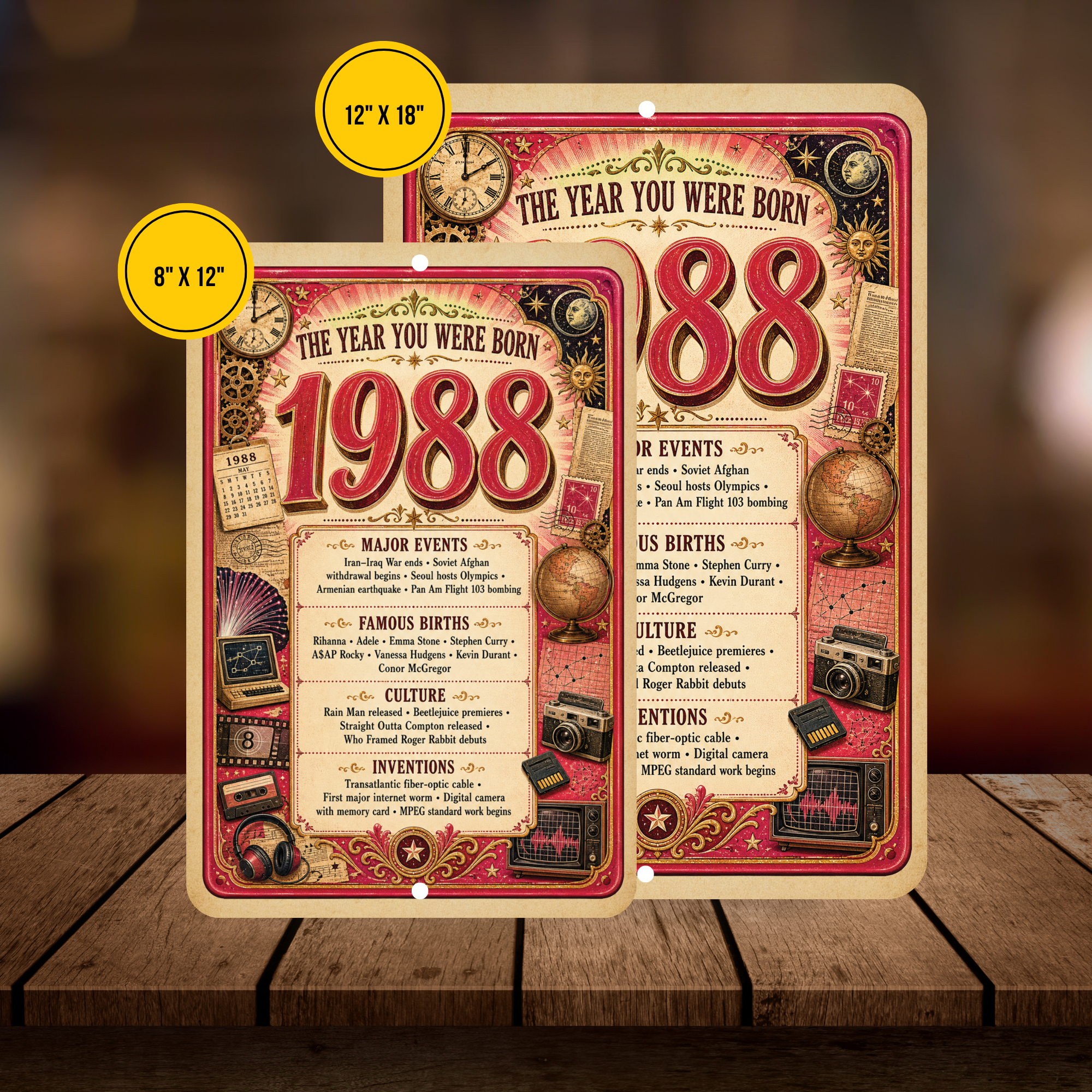 1988 The Year You Were Born Aluminum Sign – Vintage Birthday & Anniversary Gift