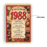 1988 The Year You Were Born Aluminum Sign – Vintage Birthday & Anniversary Gift