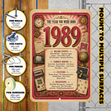 1989 The Year You Were Born Aluminum Sign – Vintage Birthday & Anniversary Gift