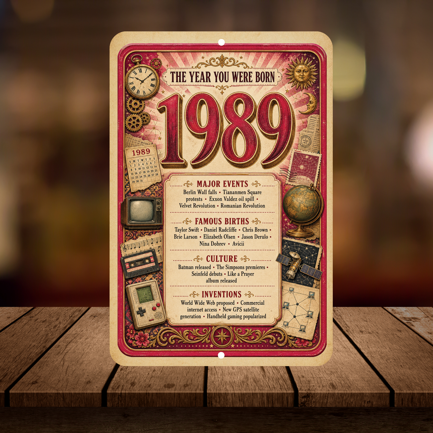 1989 The Year You Were Born Aluminum Sign – Vintage Birthday & Anniversary Gift