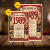 1989 The Year You Were Born Aluminum Sign – Vintage Birthday & Anniversary Gift