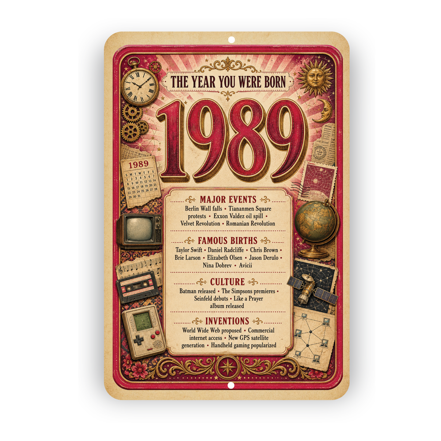 1989 The Year You Were Born Aluminum Sign – Vintage Birthday & Anniversary Gift
