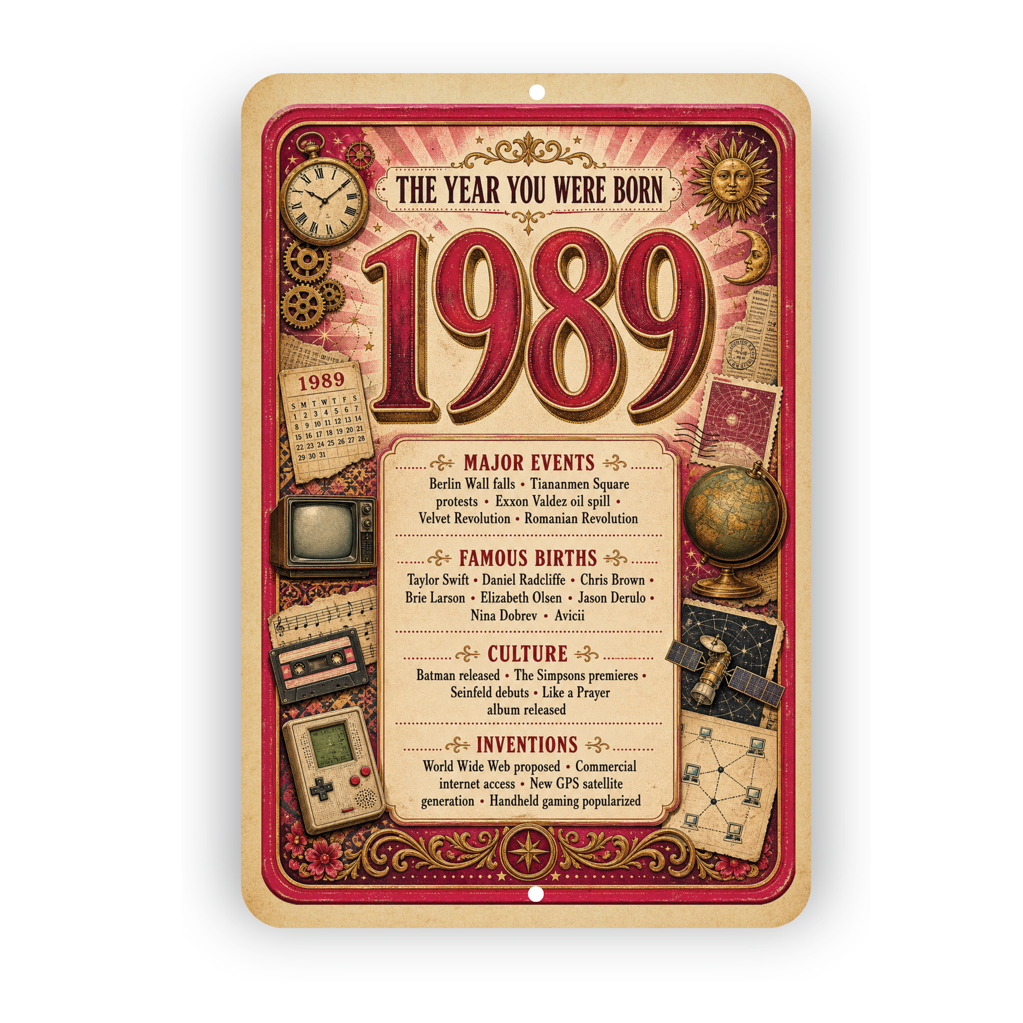 1989 The Year You Were Born Aluminum Sign – Vintage Birthday & Anniversary Gift