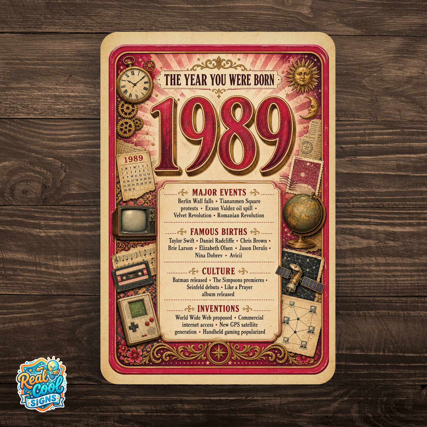 1989 The Year You Were Born Aluminum Sign – Vintage Birthday & Anniversary Gift